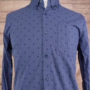 Ben Sherman Shirt Mens XL Blue Polka Dot Long Sleeve Stretch Button Down Casual